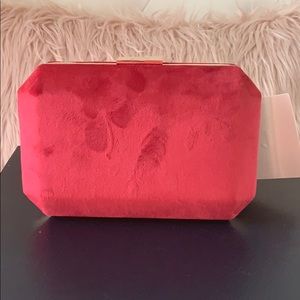 NWT JLUXLABEL Burgundy/Gold Trim Velvet Clutch Han